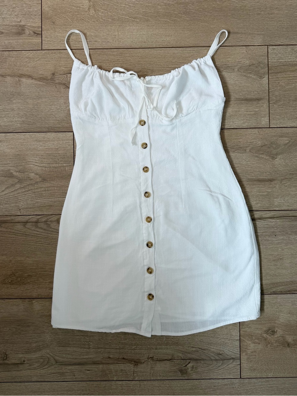 Commense White Button-Down Spaghetti Strap Mini Dress